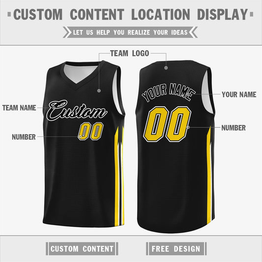 Custom Black Yellow Classic Tops Sport Game Basketball Jersey