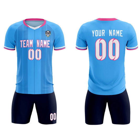 Custom Powder Blue Classic Striped Personalized Soccer Tops/Sets Jersey