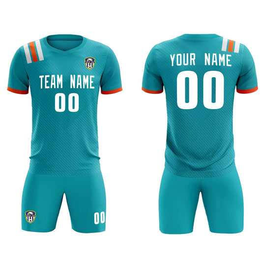 Custom Aqua Striped Sportswear Soccer Tops/Sets Jersey For Adults