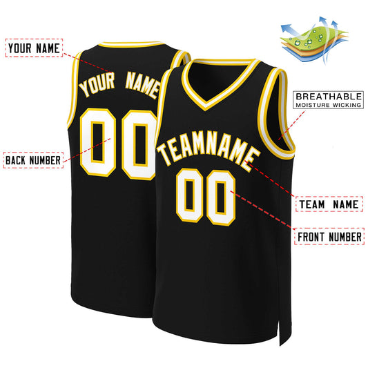 Custom Black White-Yellow Classic Tops Basketball Jersey