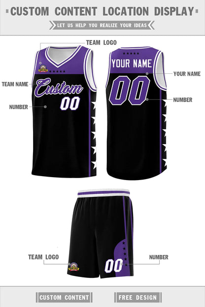 Custom Black Purple Personalized Star Pattern Sports Uniform Basketball Jersey
