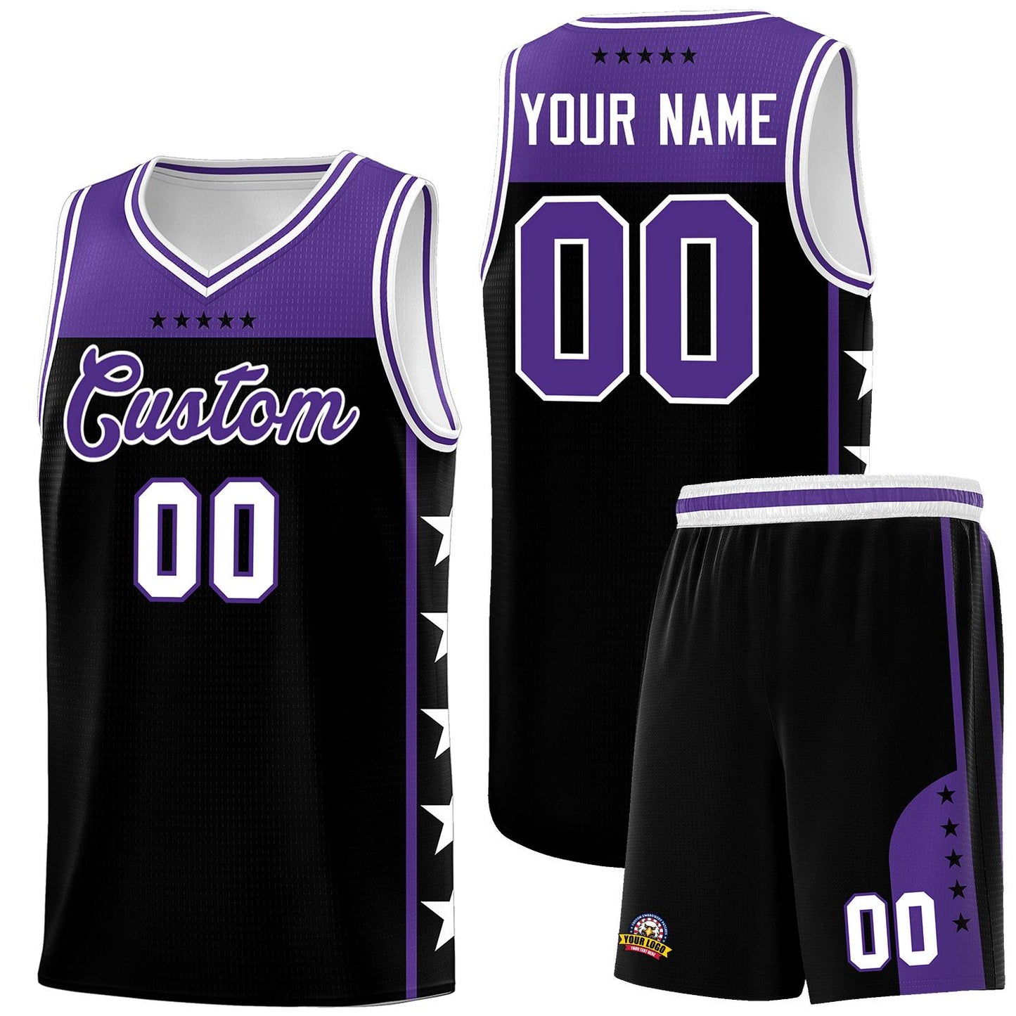 Custom Black Purple Personalized Star Pattern Sports Uniform Basketball Jersey