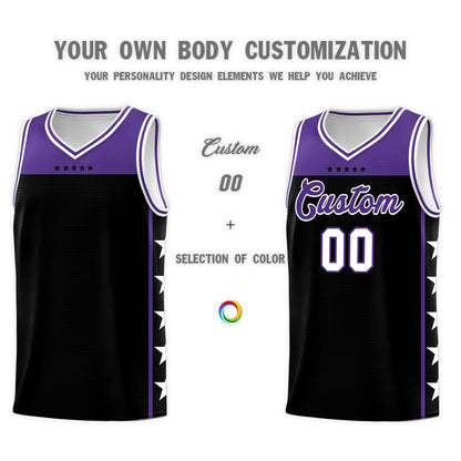 Custom Black Purple Personalized Star Pattern Sports Uniform Basketball Jersey