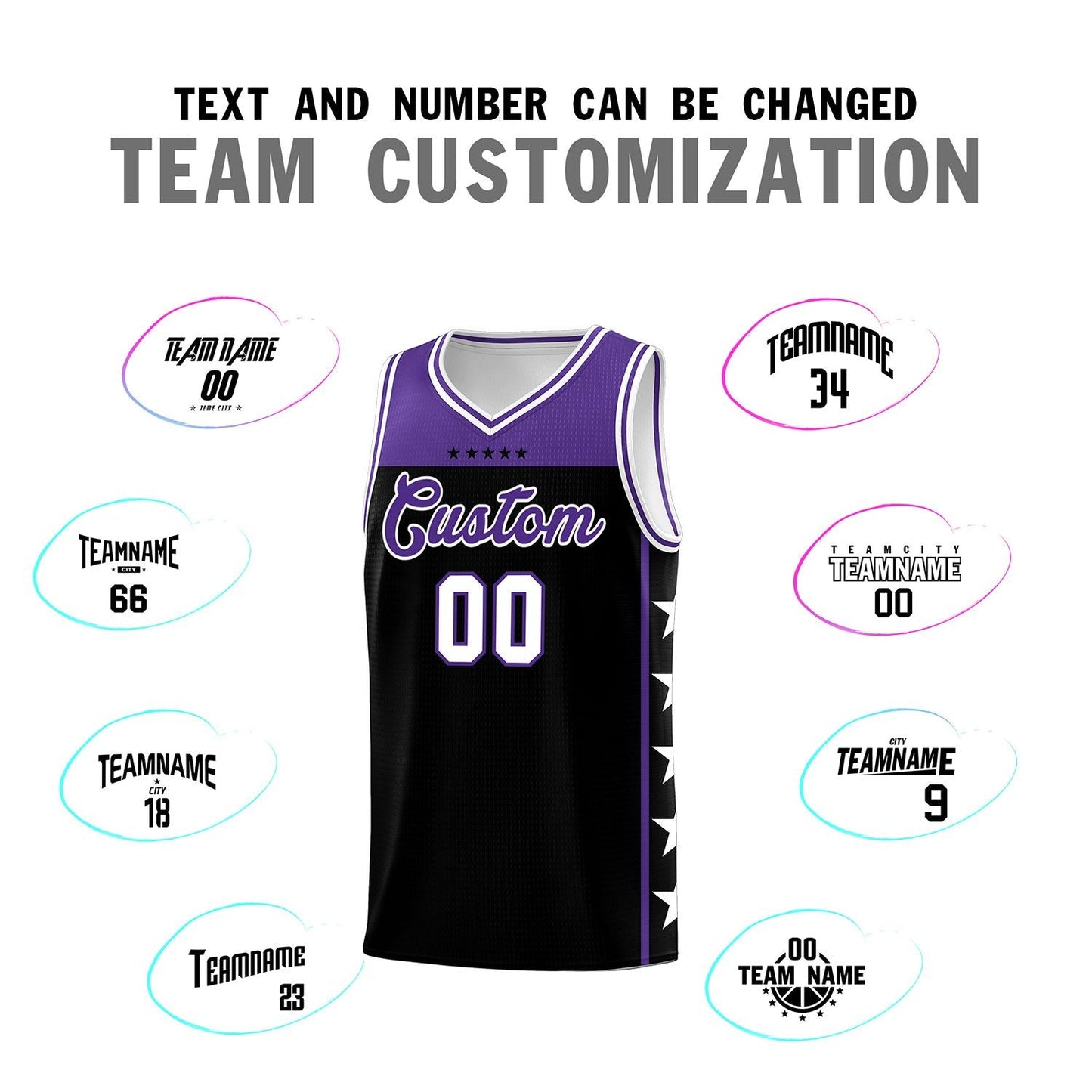 Custom Black Purple Personalized Star Pattern Sports Uniform Basketball Jersey