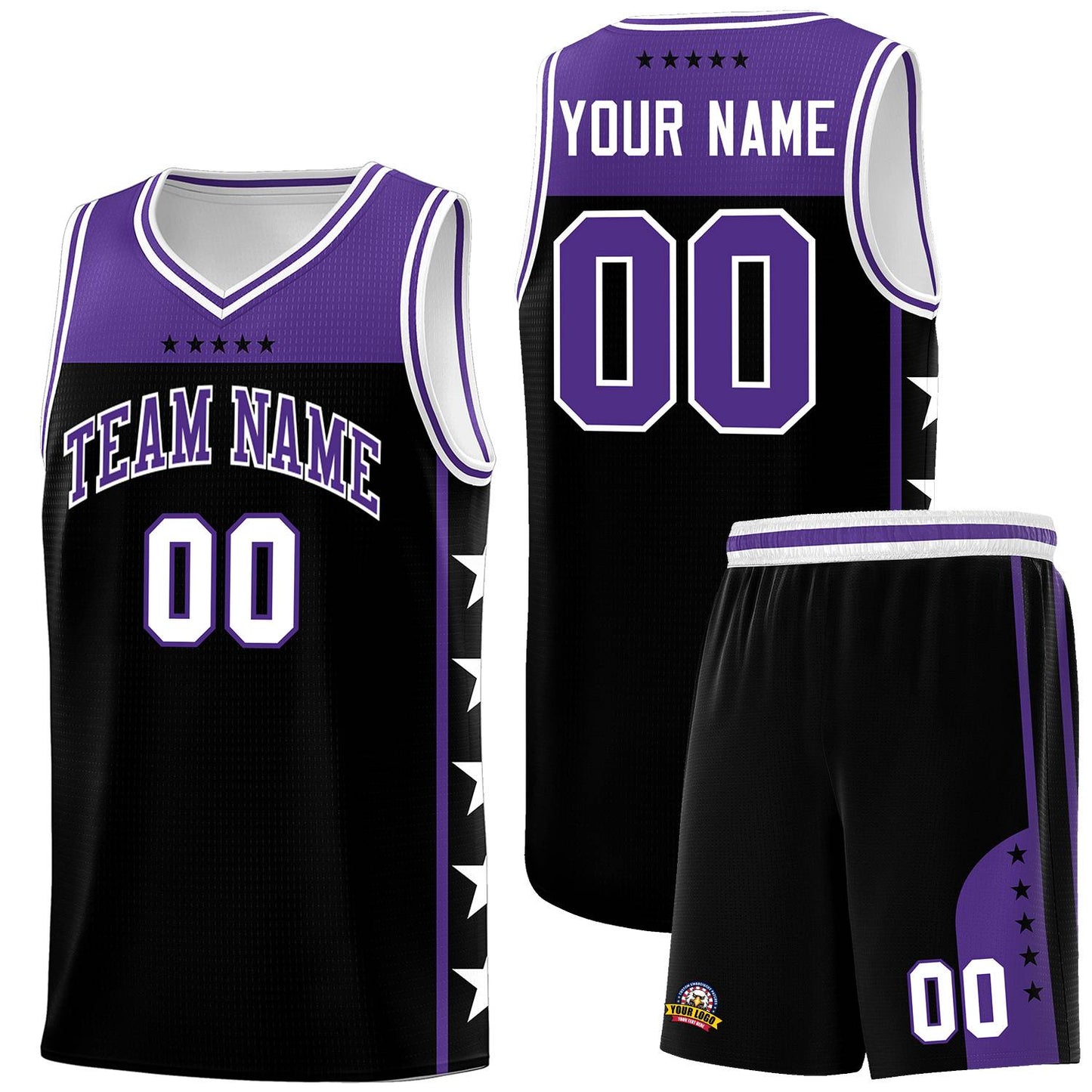 Custom Black Purple Personalized Star Pattern Sports Uniform Basketball Jersey