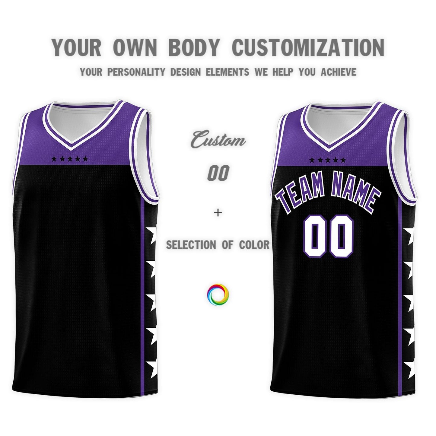 Custom Black Purple Personalized Star Pattern Sports Uniform Basketball Jersey