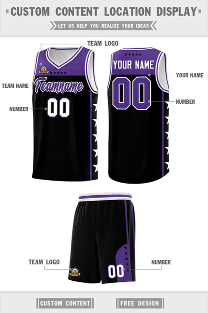 Custom Black Purple Personalized Star Pattern Sports Uniform Basketball Jersey