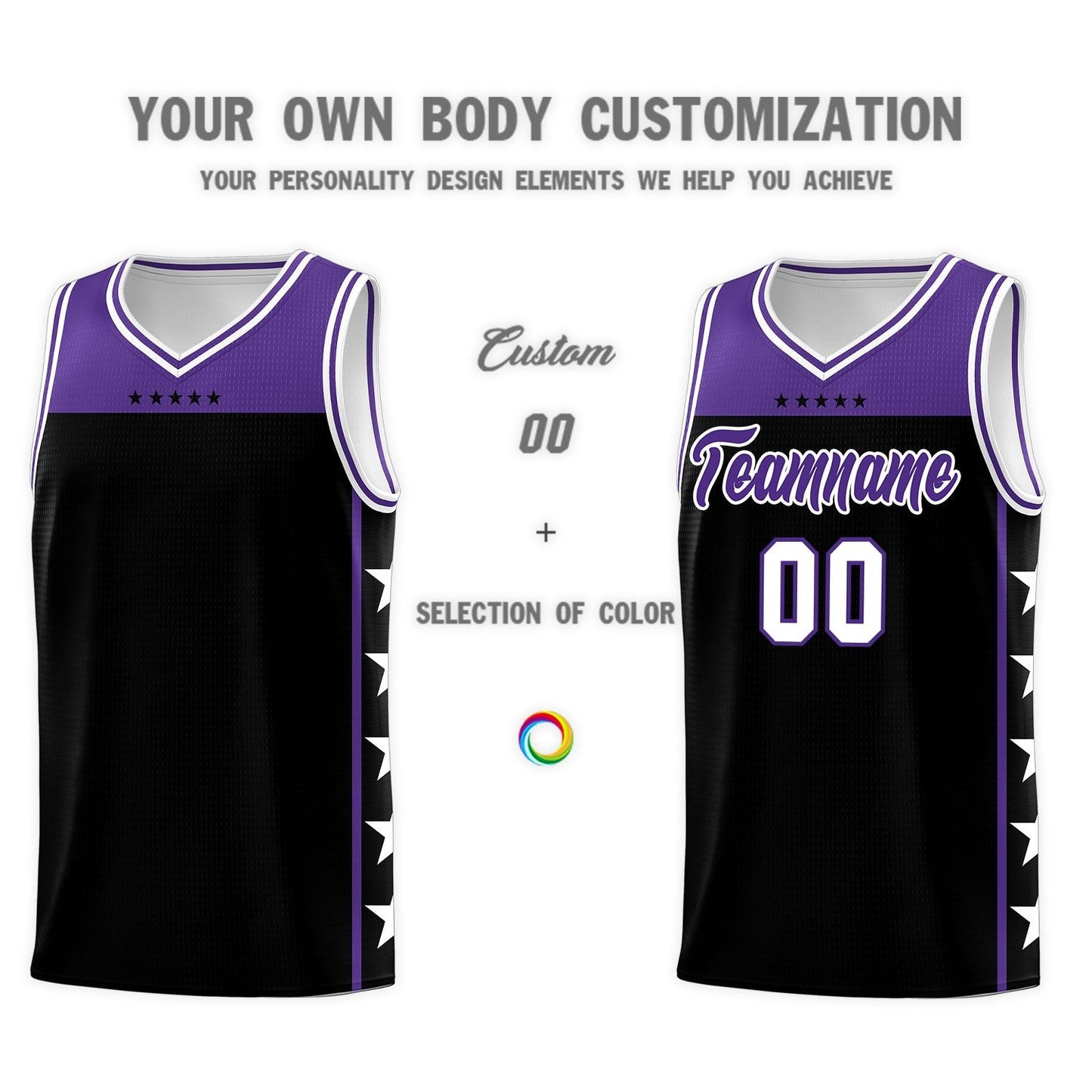 Custom Black Purple Personalized Star Pattern Sports Uniform Basketball Jersey