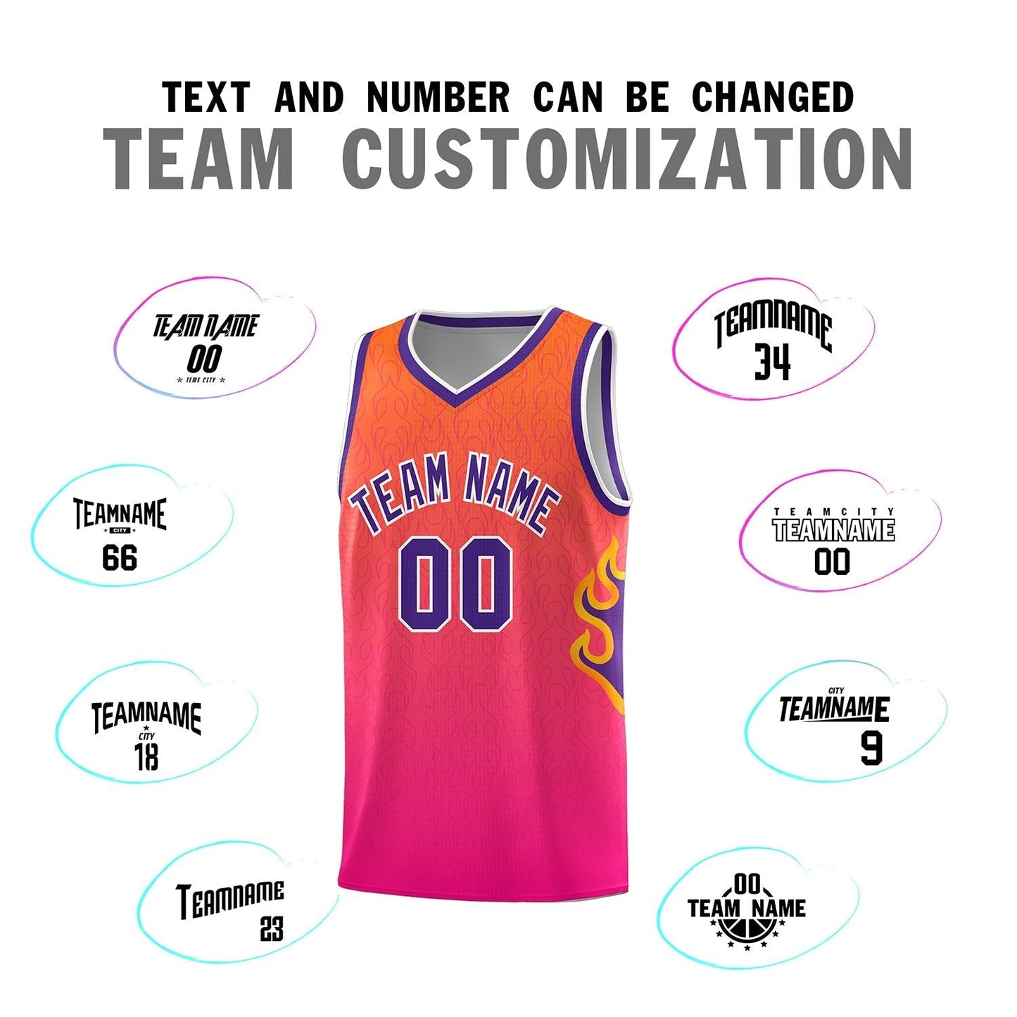 Custom Orange Pink-Purple Flame Gradient Fashion Sports Uniform Basketball Jersey