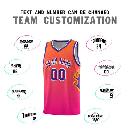 Custom Orange Pink-Purple Flame Gradient Fashion Sports Uniform Basketball Jersey