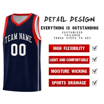Custom Navy White-Red Sleeve Color Blocking Classic Sets Sports Uniform Basketball Jersey