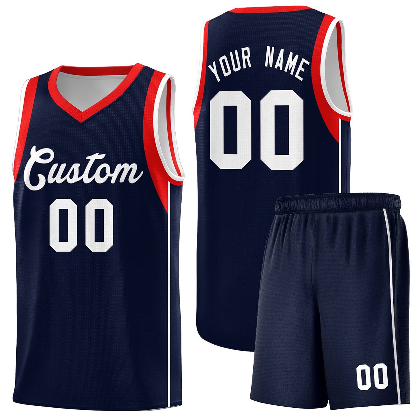 Custom Navy White-Red Sleeve Color Blocking Classic Sets Sports Uniform Basketball Jersey