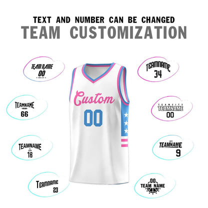 Custom White Powder Blue-Pink Personalized Star Pattern Sports Uniform Basketball Jersey