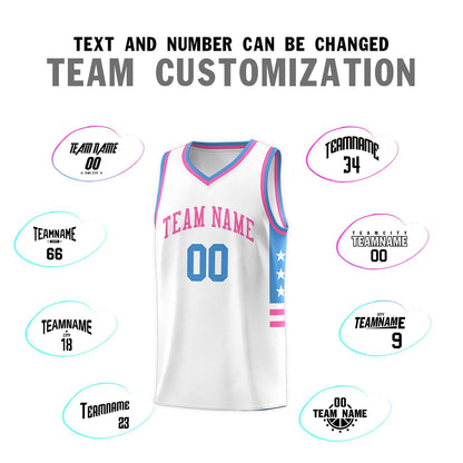 Custom White Powder Blue-Pink Personalized Star Pattern Sports Uniform Basketball Jersey