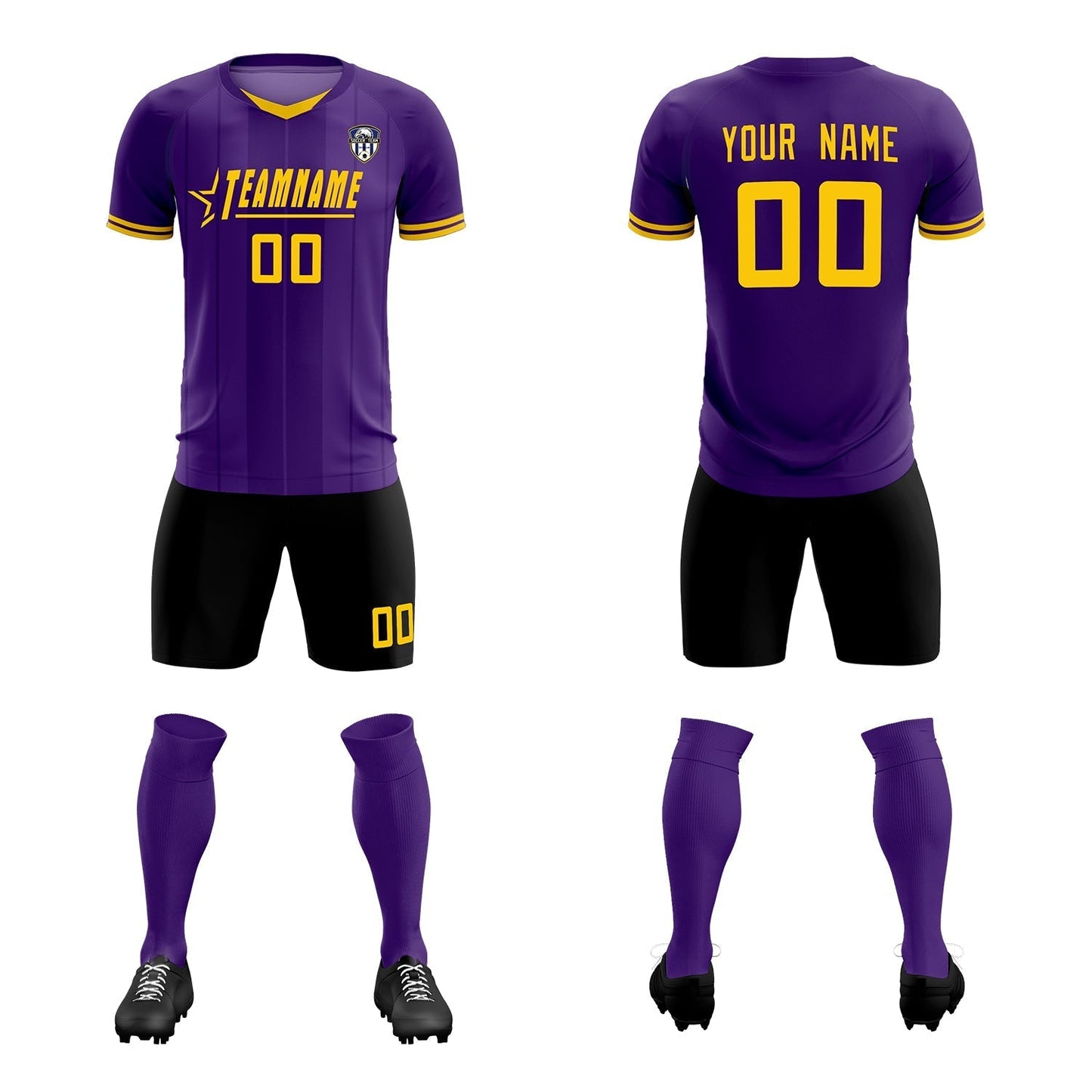 Custom Purple Classic Striped Personalized Soccer Tops/Sets Jersey