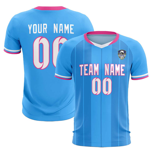 Custom Powder Blue Classic Striped Personalized Soccer Tops/Sets Jersey