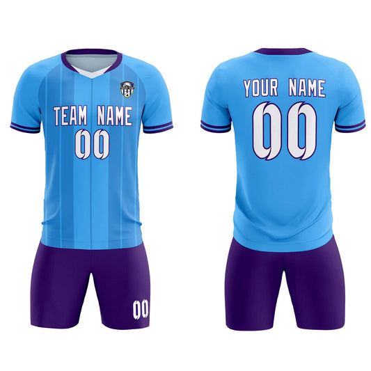 Custom Powder Blue Classic Striped Personalized Soccer Tops/Sets Jersey