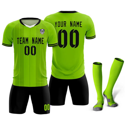 Custom Neon Green Classic Striped Personalized Soccer Tops/Sets Jersey