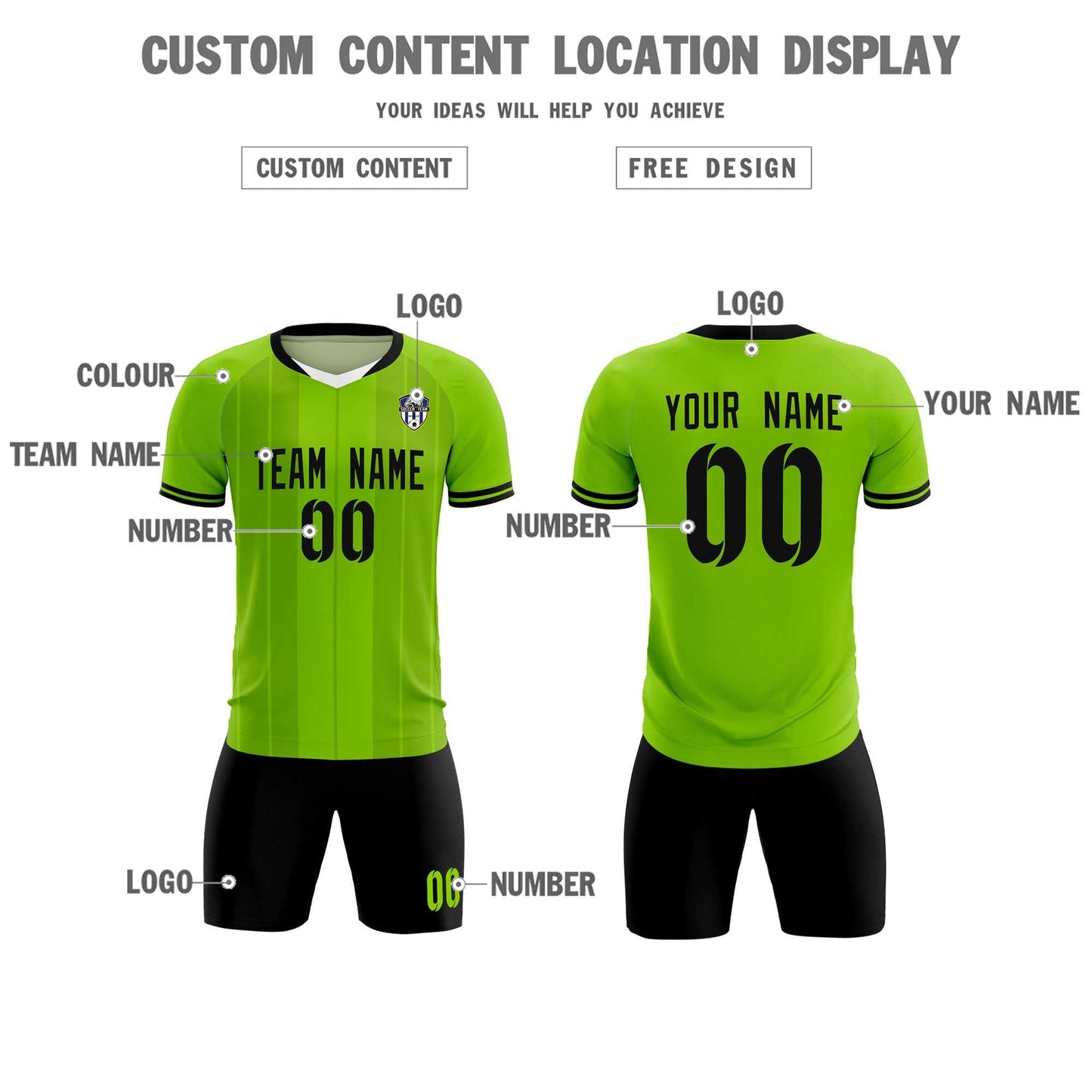Custom Neon Green Classic Striped Personalized Soccer Tops/Sets Jersey