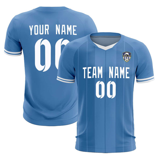 Custom Light Blue Classic Striped Personalized Soccer Tops/Sets Jersey