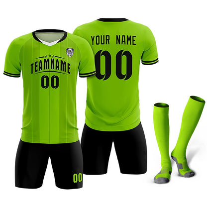 Custom Neon Green Classic Striped Personalized Soccer Tops/Sets Jersey