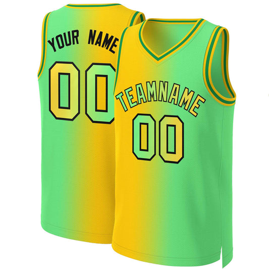 Custom Yellow Neon Green-Black Gradient Fashion Tops Basketball Jersey