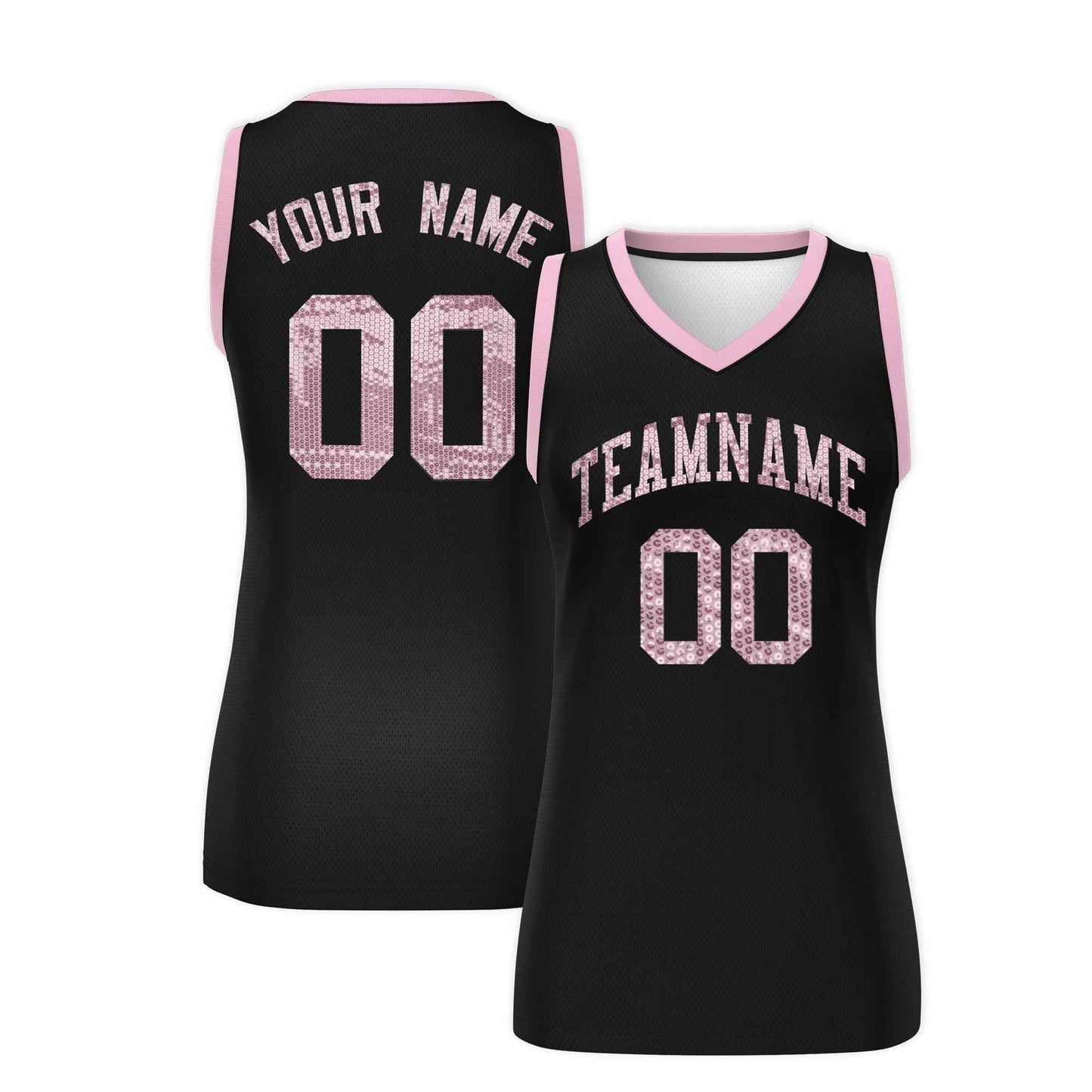 Custom Black Light Pink Women Basketball Jersey Sequined Dress