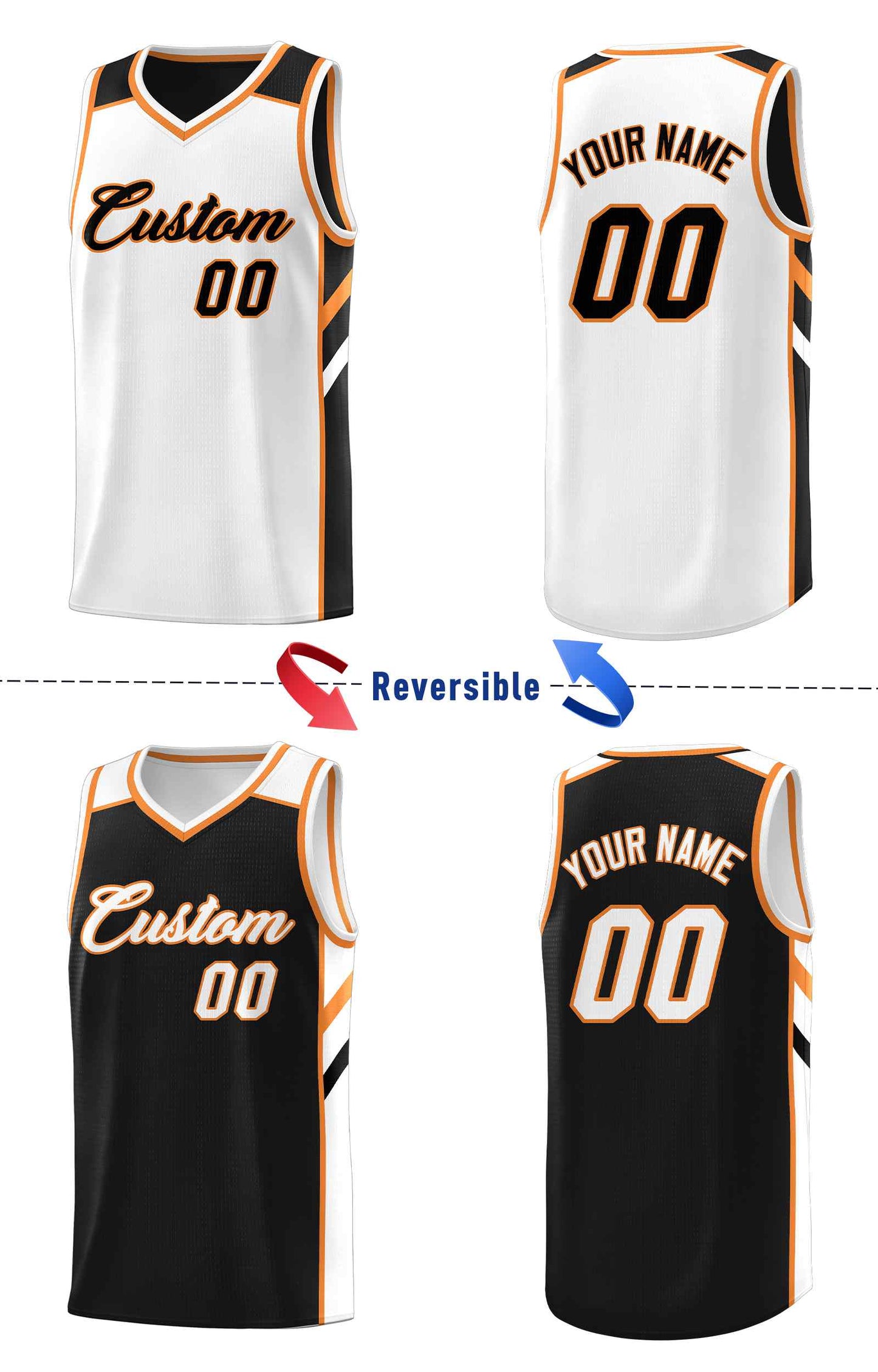 Custom Black White Double Side Sets Men Basketball Jersey