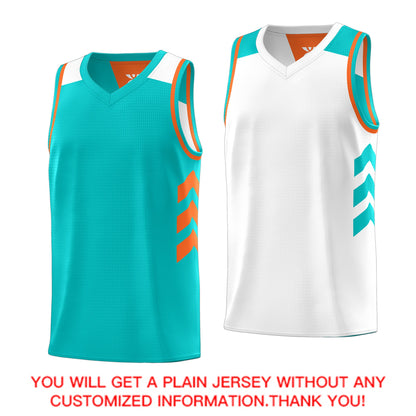 Custom Aqua White Reversible Double Side Tops Basketball Jersey