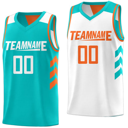 Custom Aqua White Reversible Double Side Tops Basketball Jersey
