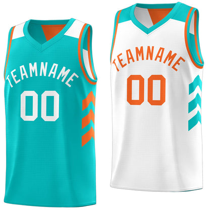 Custom Aqua White Reversible Double Side Tops Basketball Jersey